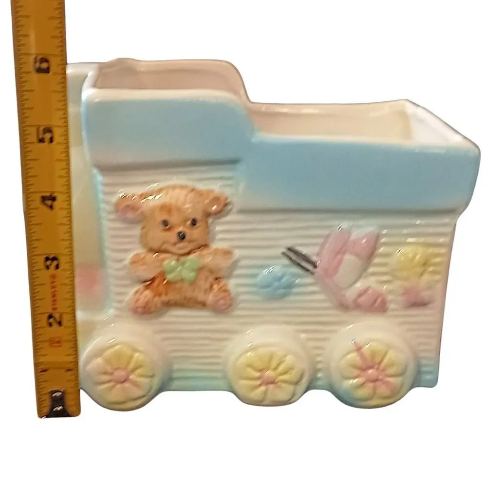 Vintage Baby Planter Decor Vase Ceramic Train Bear Butterfly‎ Colorful Large MCM